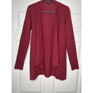 Eileen Fisher open Front Cardigan Sweater Burgundy Red 100% Wool Womens Sz XS